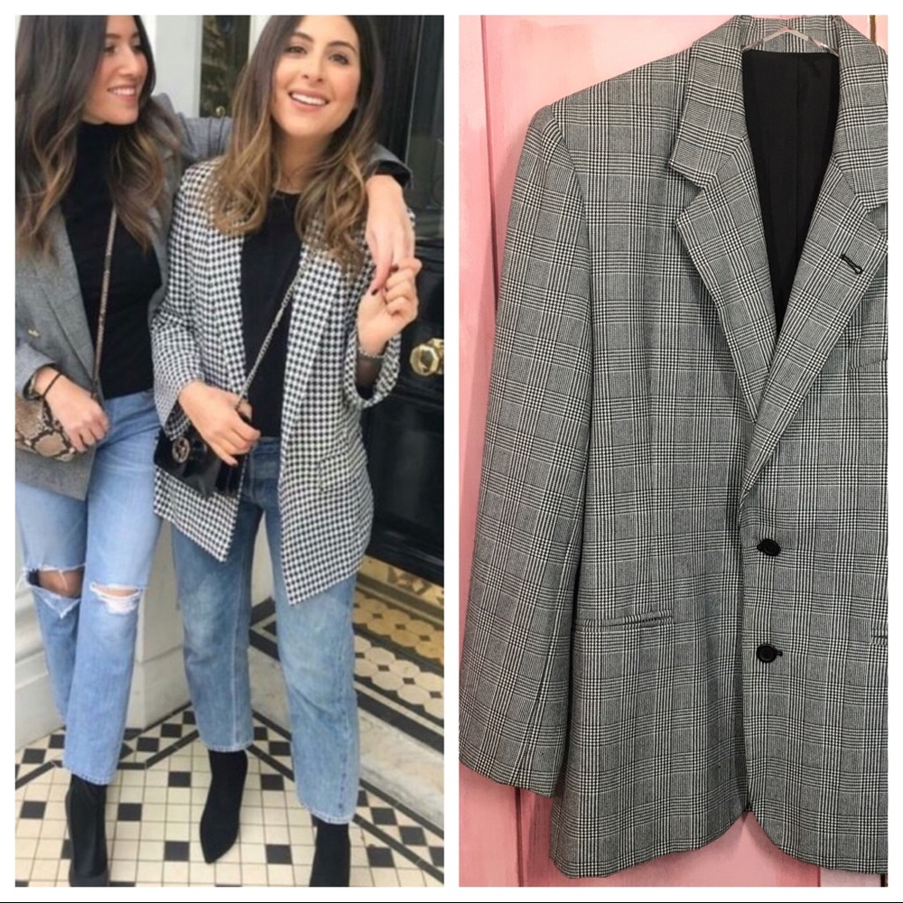 Black & White Houndstooth Check Plaid Blazer Suit Coat Menswear Unisex S